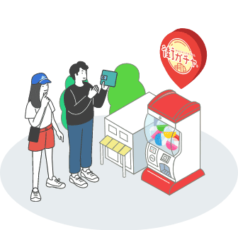 SNSで街の魅力を拡散する人のイラスト